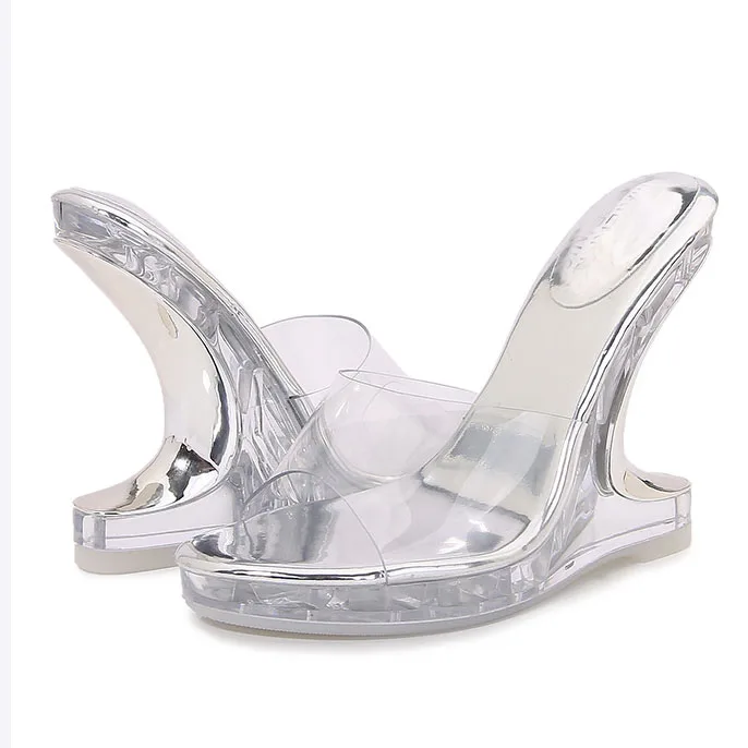 LIHUAMAO, sandalias de cristal de estilo extraño para mujer, cuñas, tacones claros, zapatos de tacón con punta abierta, fiesta, boda, dacning