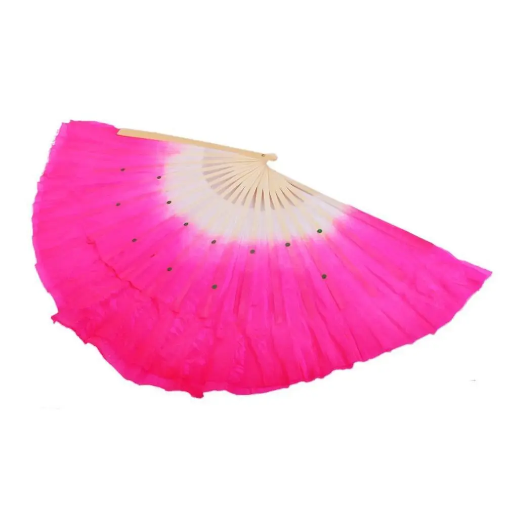 1Pcs Rose Silk Veil Fan Beautiful Chinese Folk Art Half Circle Silk Bamboo Fan Useful Yangko Dance Fan Party Supplies