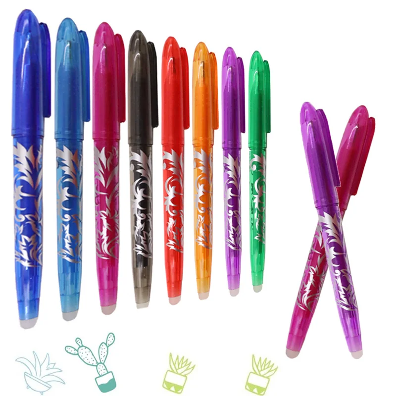 8pcs Multi-Color Erasable Gel Pen 0.5mm Tip Painting Writing Drawing School Black Blue Red Pink Orange Green Purple Light Blue