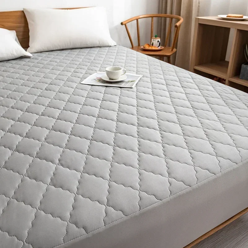 Waterproof Quilted Mattress Cover Plain Color Thickened Bed Sheet Skin-Friendly Mattress Protector Queen/King 침대커버 No Pillowcase