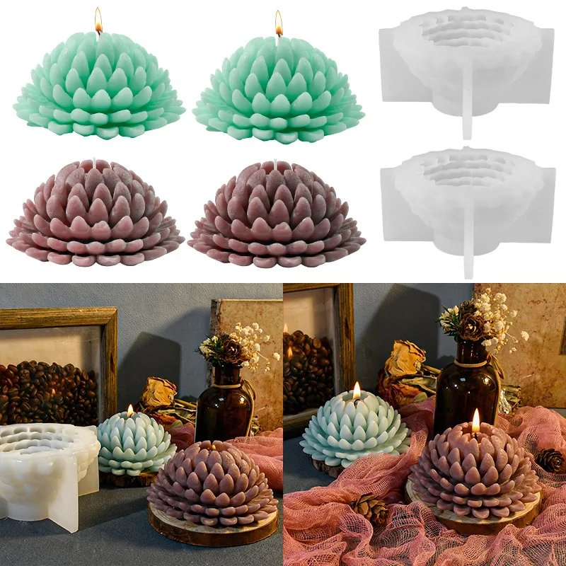 Epoxy Mold Succulent Lotus Flower Aromatherapy Candle Mould Decorative Ornaments Plaster Mold