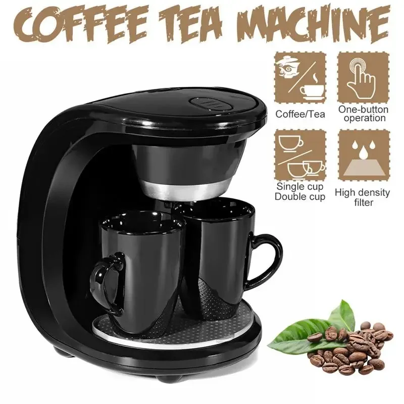 

110V/220V 450W Household Electric Steam Drip Coffee Maker Automatic Dual Cup Coffee Machine Dual-use American Coffee Tea Machine