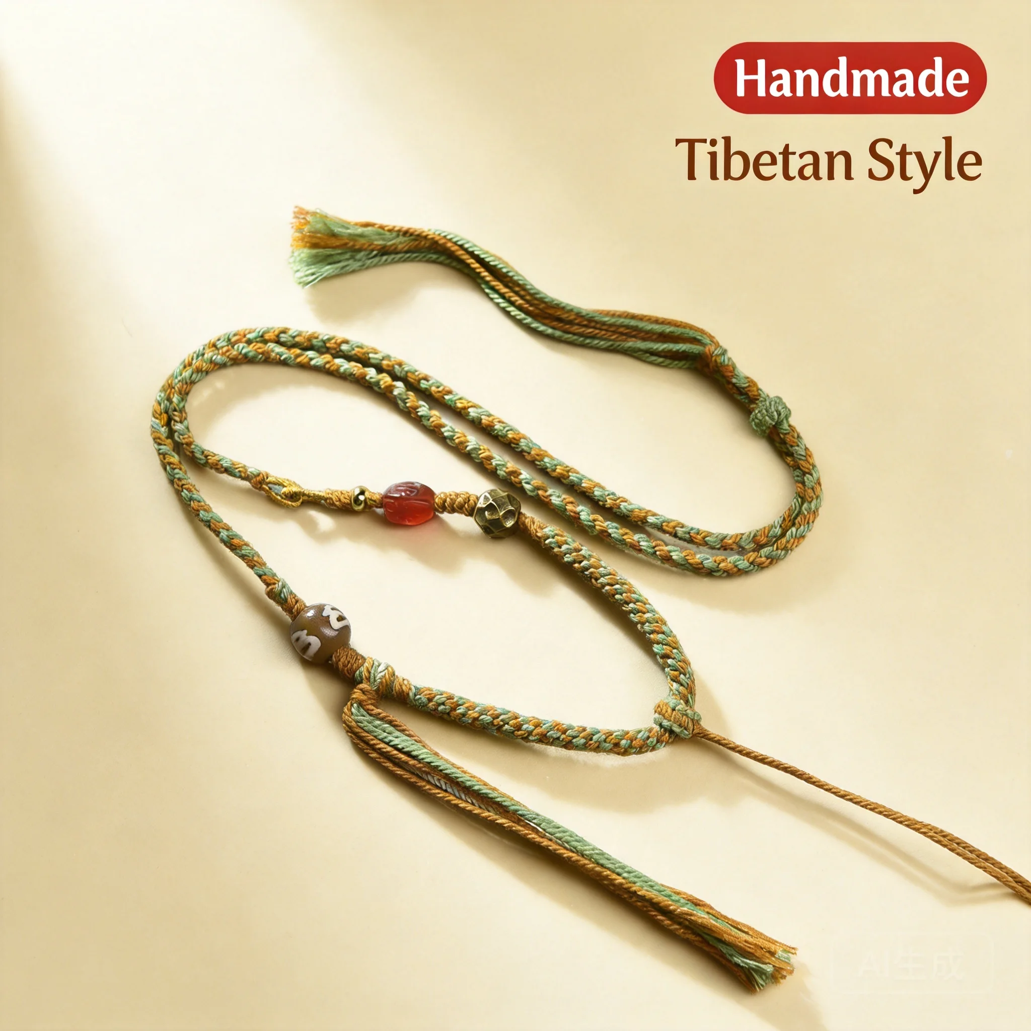 Yno Traditional Tibetan Style Handwoven Adjustable Cotton Pendant Necklace Rope Lucky Blessing Lanyard For Thangka Cinnabar Ambe