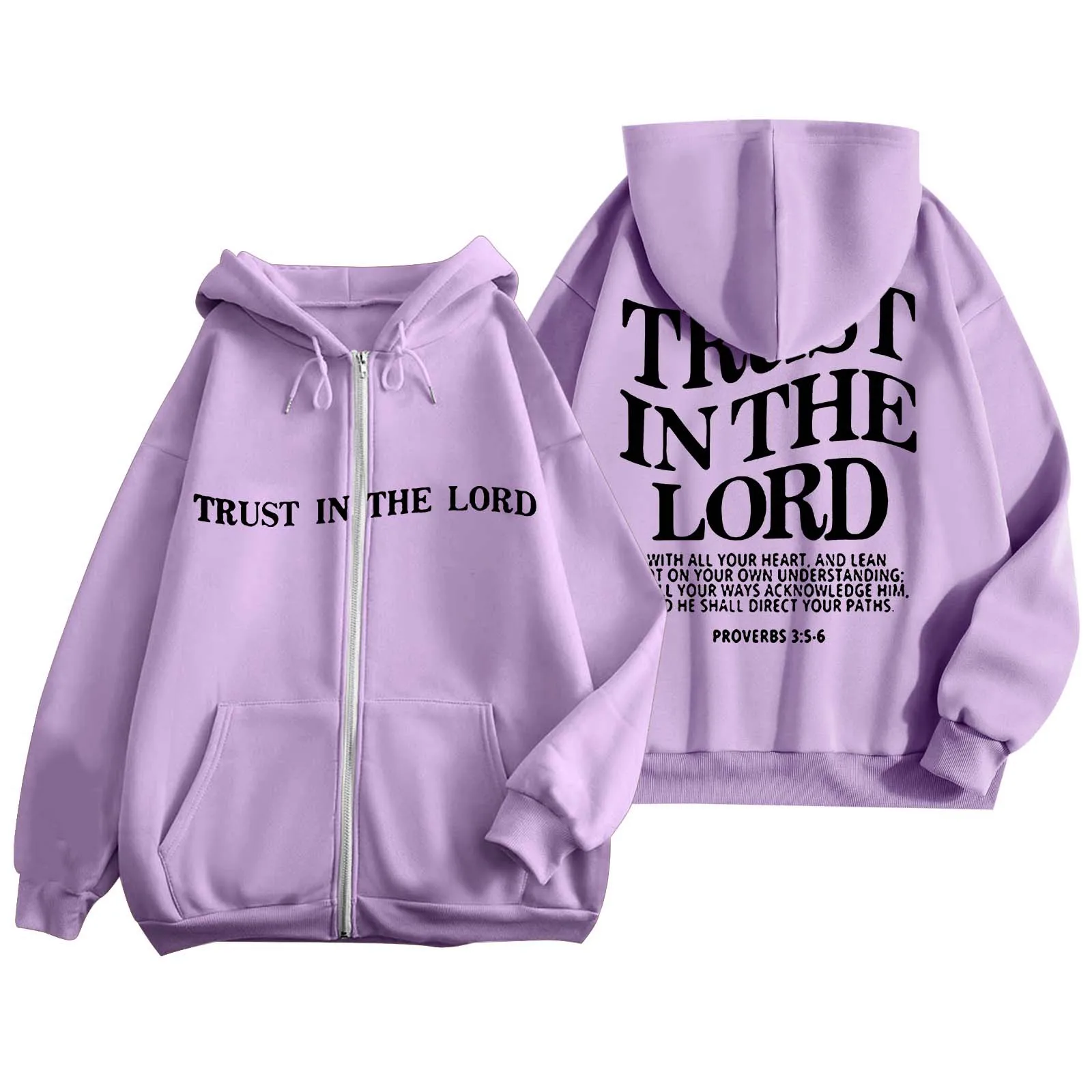 Trust in the lord Trend Letter Print Christian Zip up Hoodie Women Casual Comfortable Tops Oversize Sweatshirt Female Clothes