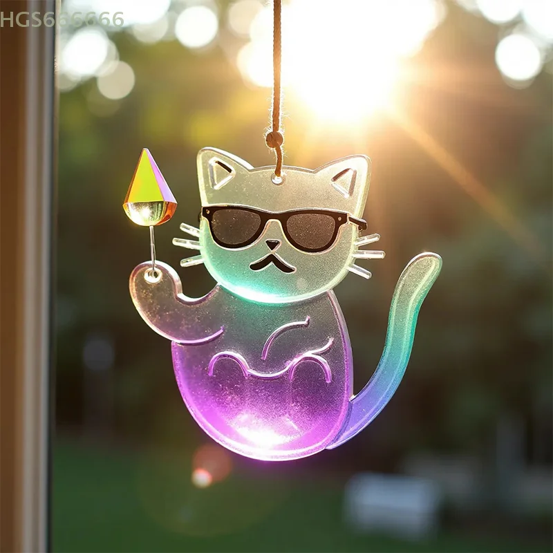 

Cat Shape Acrylic Glass Decor 2D Flat Design Window Hanging Pendant Eye-Catching Home Decor
