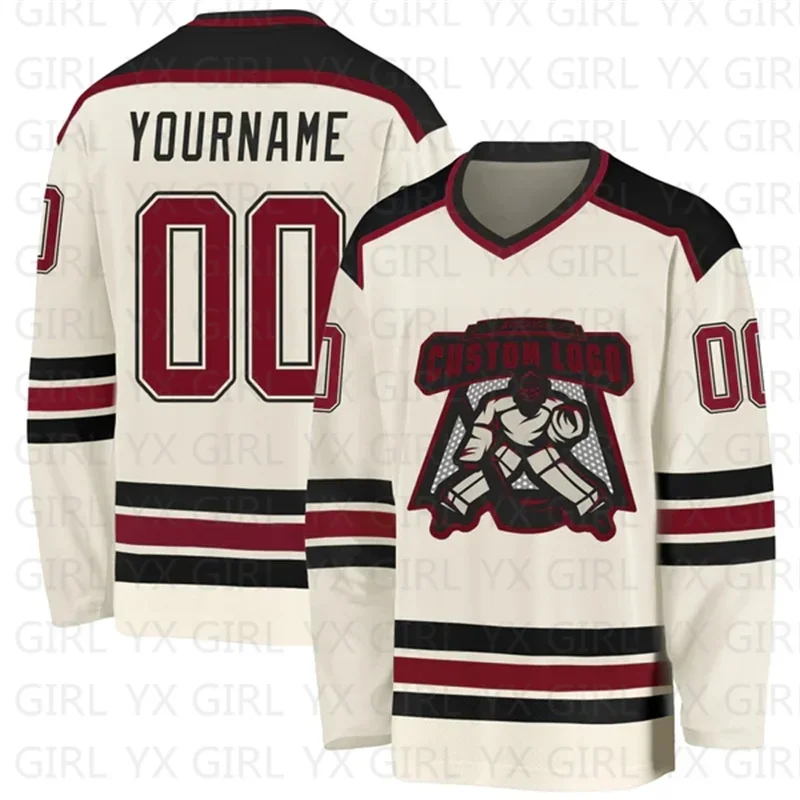 Custom Crimson-Black Hockey Jersey 3D Print You Name Number Youth Women Men Hockey Jersey Competition Training Jerseys