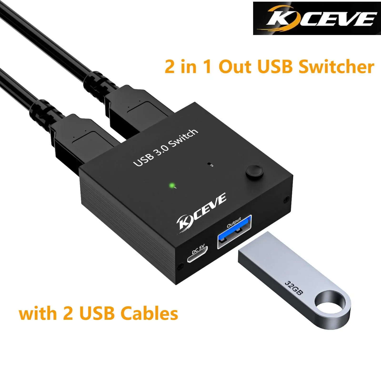 

KCEVE USB 3.0 Switch Selector,USB Switch 2 in 1 Out,USB Switcher for 2 Computers Share Keyboard Mouse Scanner,with 2 USB Cables