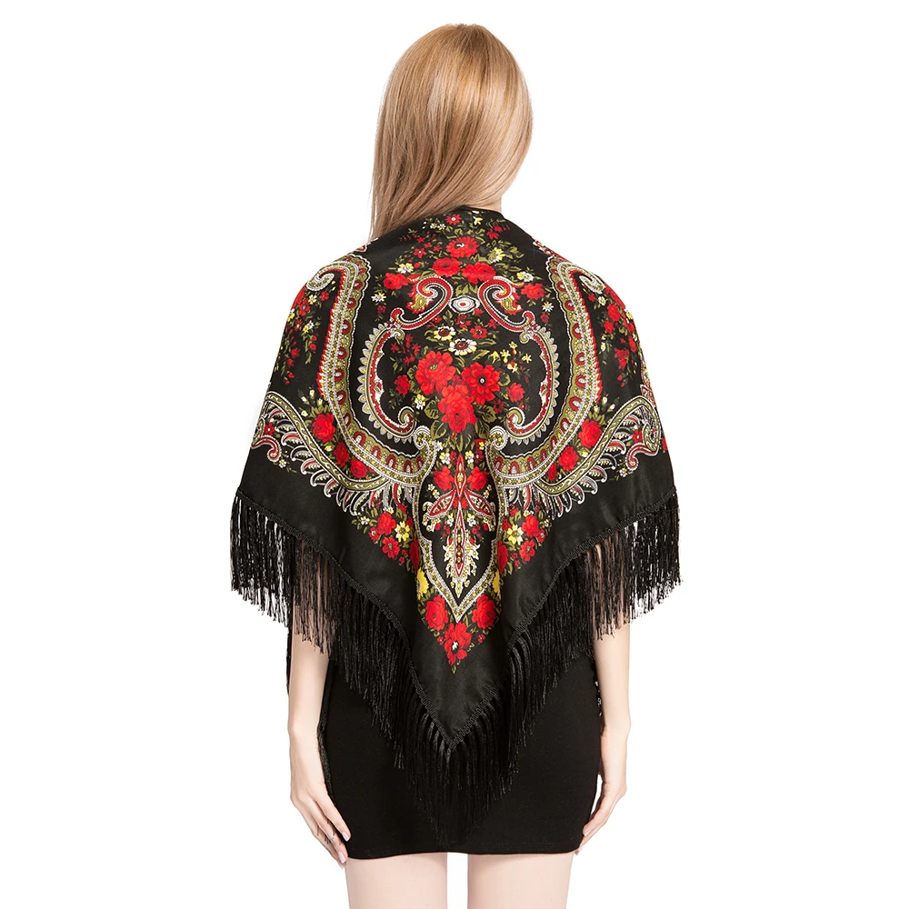 

Blanket Scarf Russian Square Shawl Retro Printing for Woman Russian Ethnic Style Floral Handkerchief Foulard Femme Babushka Wrap