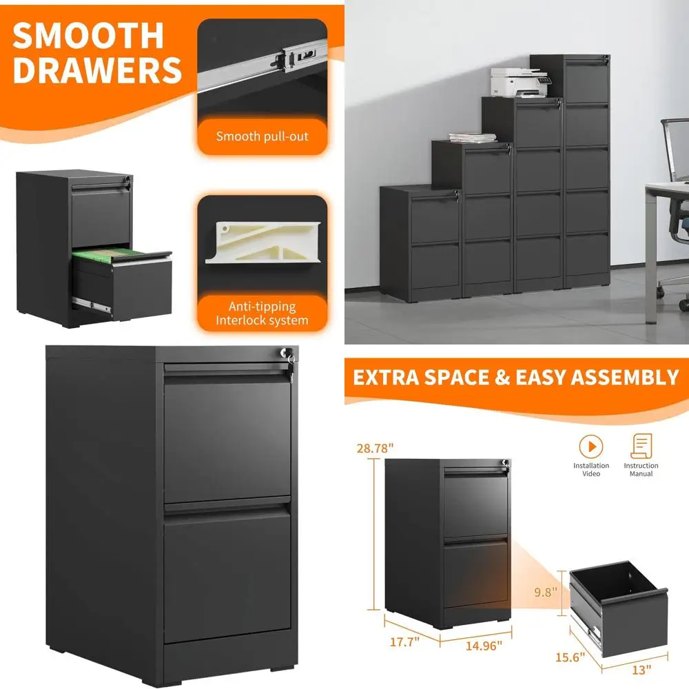 

Прочный вертикальный шкаф для документов с 2 ящиками для домашнего офиса, стальной, с замком, для документов формата Legal/Letter, требуется сборка