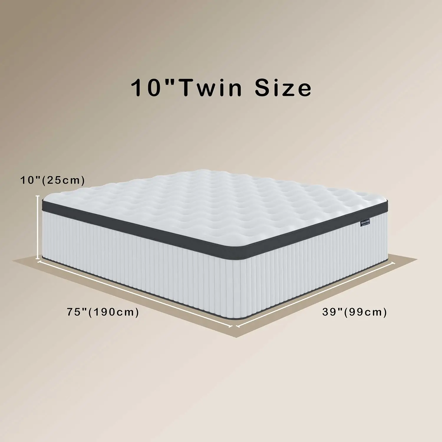 Matelas hybride à ressorts intérieurs, 10 pouces, dans une boîte, avec mousse à mémoire de forme en gel, enveloppé entièrement