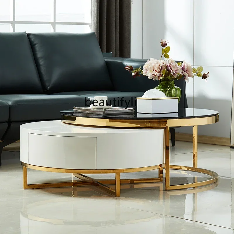 K185 رخام فاخر خفيف بسيط وحديث طاولة شاي مستديرة غرفة المعيشة المنزل الإبداعية الشمال شقة صغيرة #3