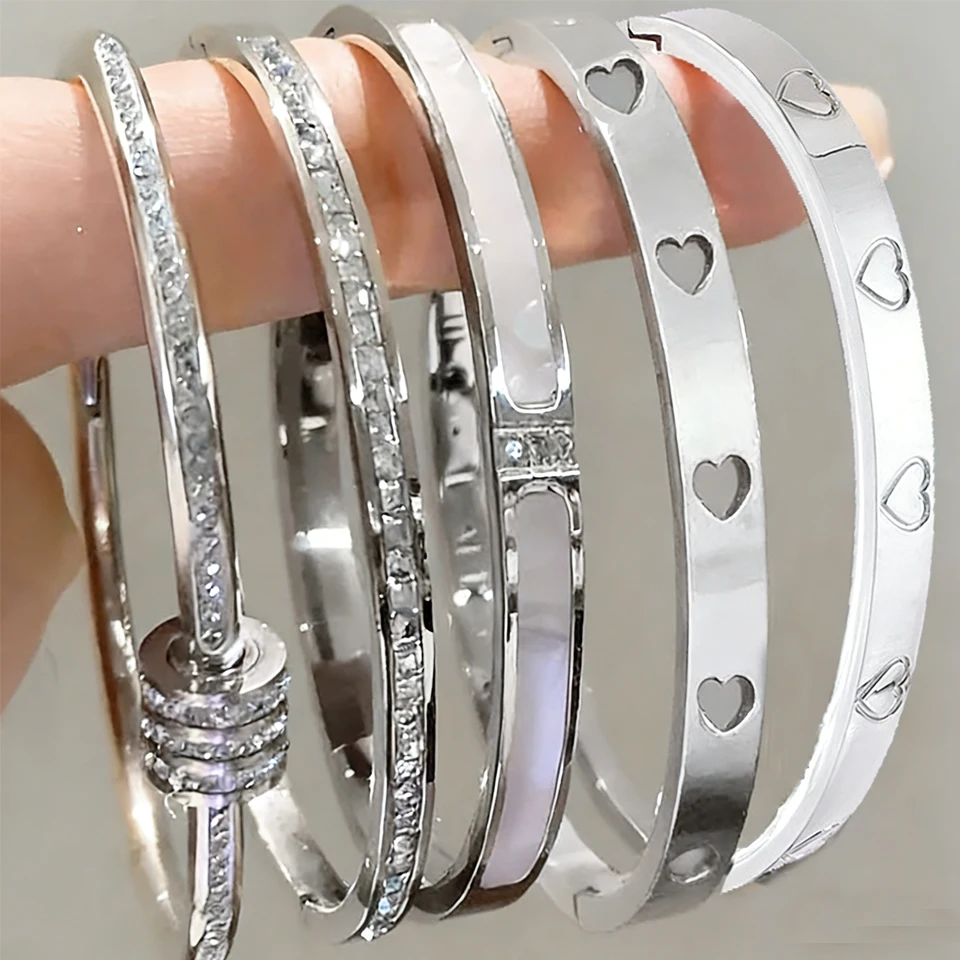 ZAKOL New Buling Pink Crystal Zirconia Stainless Steel Bracelet for Women Versatile Stackable Jewelry Waterproof Bangle Gift