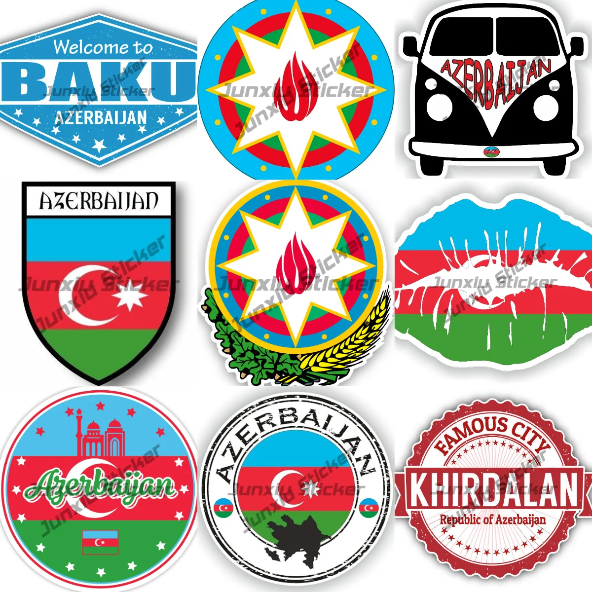 

Azerbaijan Coat of Arms Round Flag Seal Sticker Accessories Mingachevir Khirdalan Sumqayit City Azerbaijan Grunge Travel Stamp