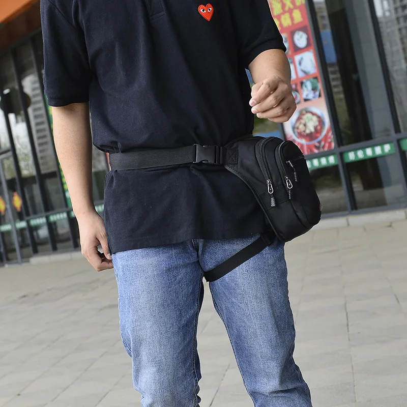 Fashion Motorcycle Men's Casual Waist Leg Bag Travel Personality Bag Oblique Cross Bag Soft Side Contrast Color Shoulder Bags