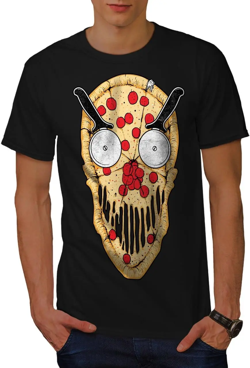 Wellcoda Pizza Face Slice Funny Mens T-Shirt, Graphic Printed Tee