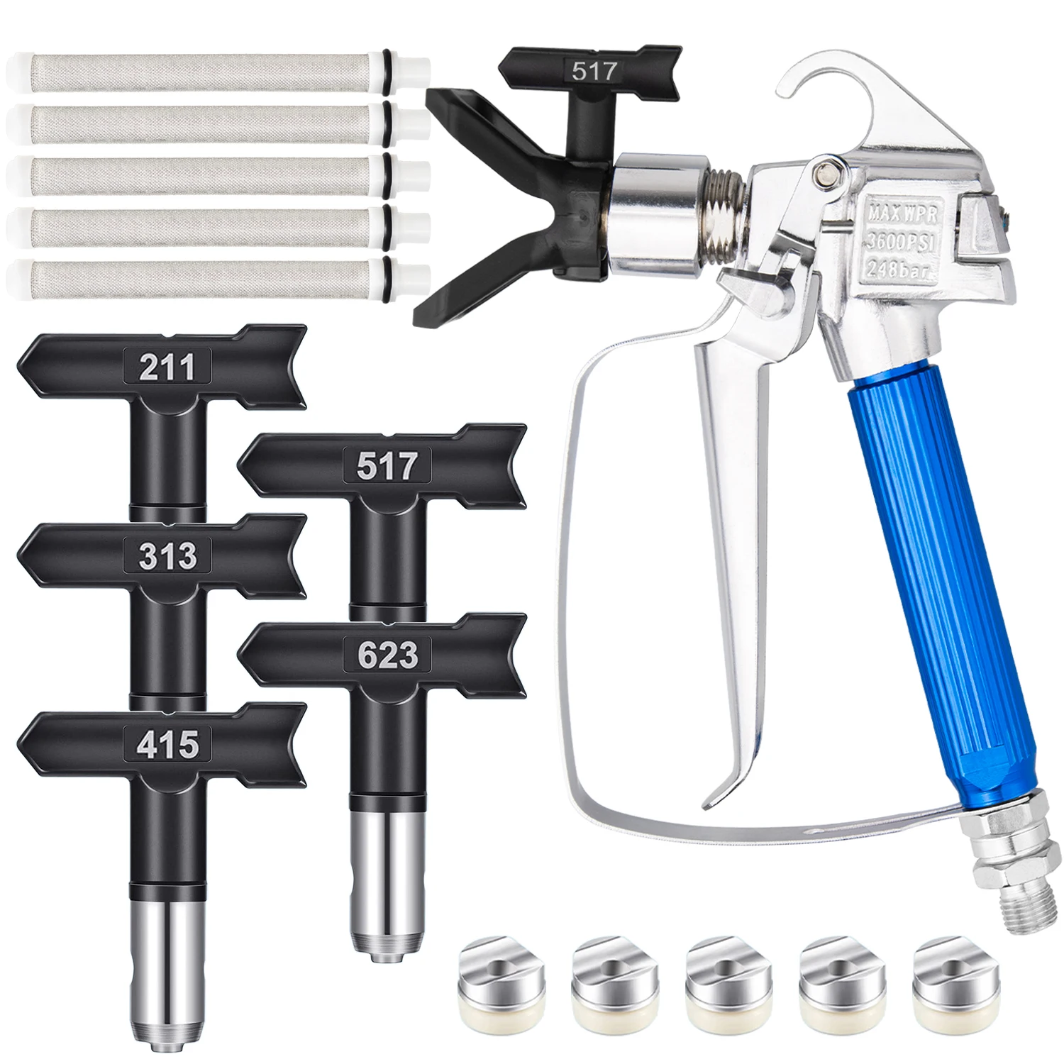 

Набор безвоздушных распылителей с защитными колпачками для сопел, насадками и фильтрами, идеально подходит для безвоздушных краскопультов, аксессуары для покраски (211-6)