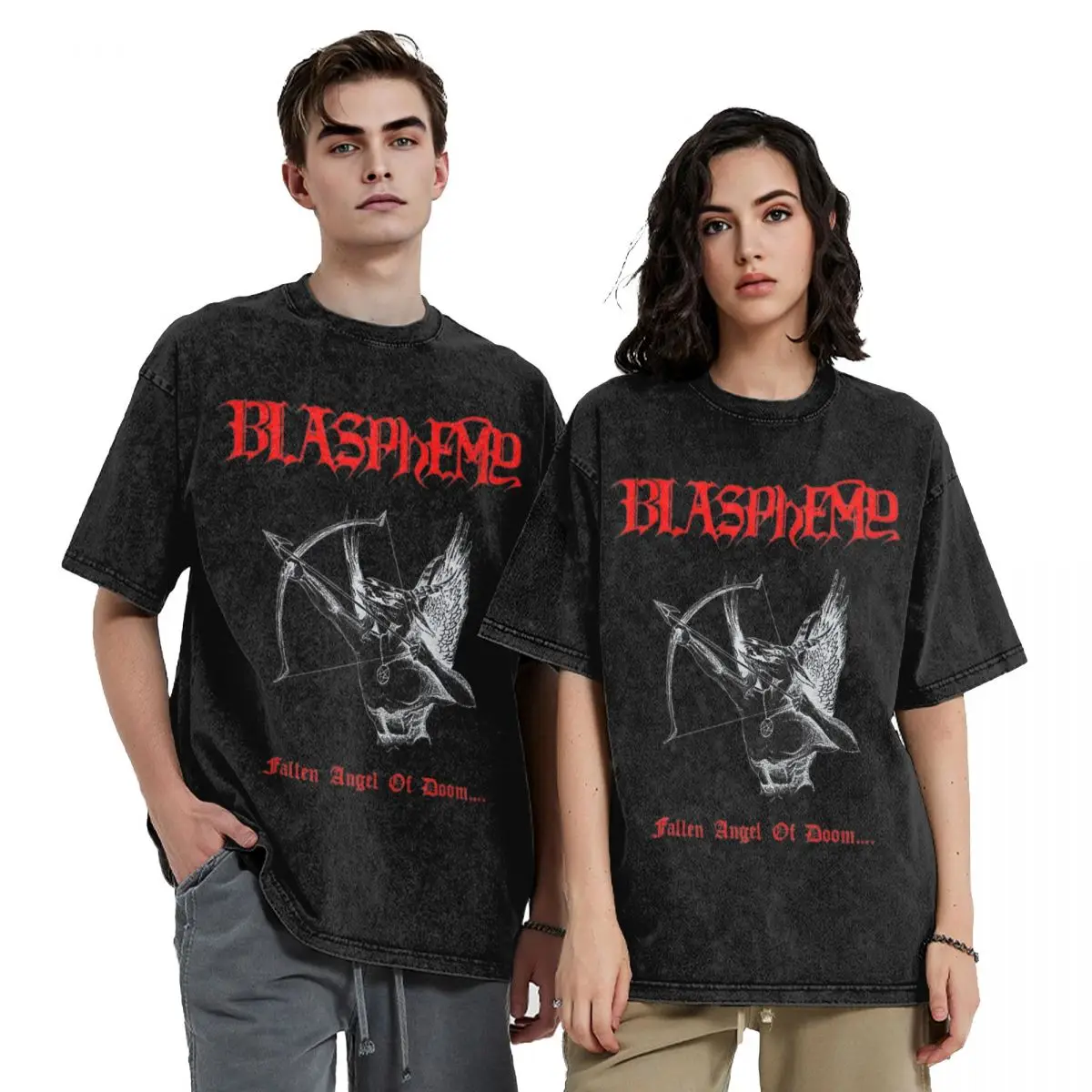 2024 New Design Blasphemy Black Metal Band Shirts Outfit Men Women Washed Tee Shirt Street T-shirt