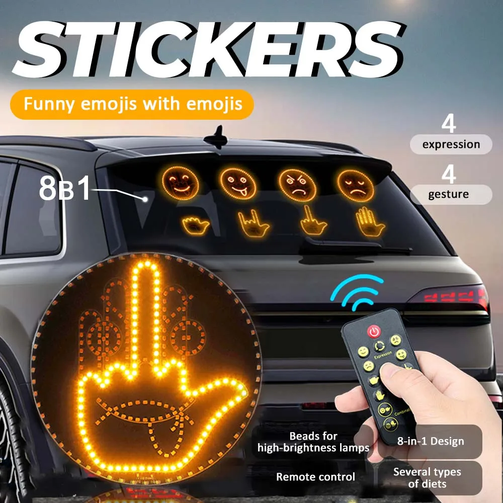 Creative Fun Three Models Gesture Lamp Car Interior Rear Windshield LED Hand Gesture Sign Middle Finger Sign Warning Brake Light