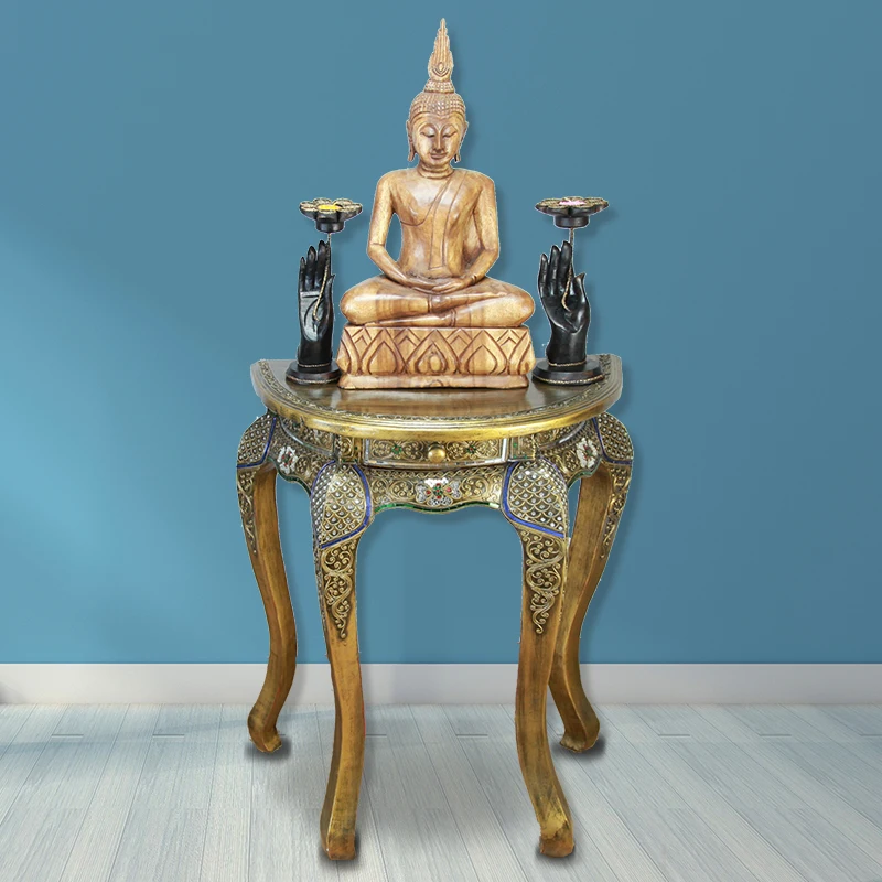 Thai Handicrafts Southeast Asian Porch Table Paste Gold Foil Solid Wood Against The Wall Side Table Semi-circle Hall Cabinet