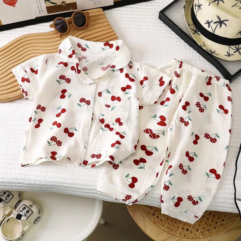 New Baby Homewear Children's Air-Conditioned Set Boys and Girls Pure Cotton Two-Piece Set Baby Moisture-Wicking Sweat-Absorbing