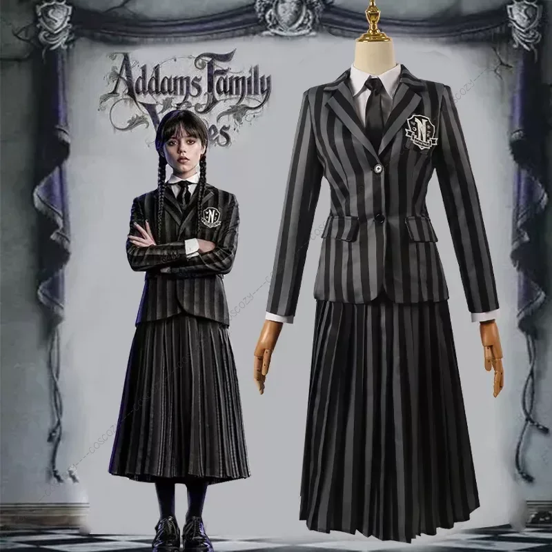 3 Colors Wednesday Addams Cosplay Costume Schoolgirl High School Uniforms Halloween Gift Girls Woman Carnival Party Skirt Suit