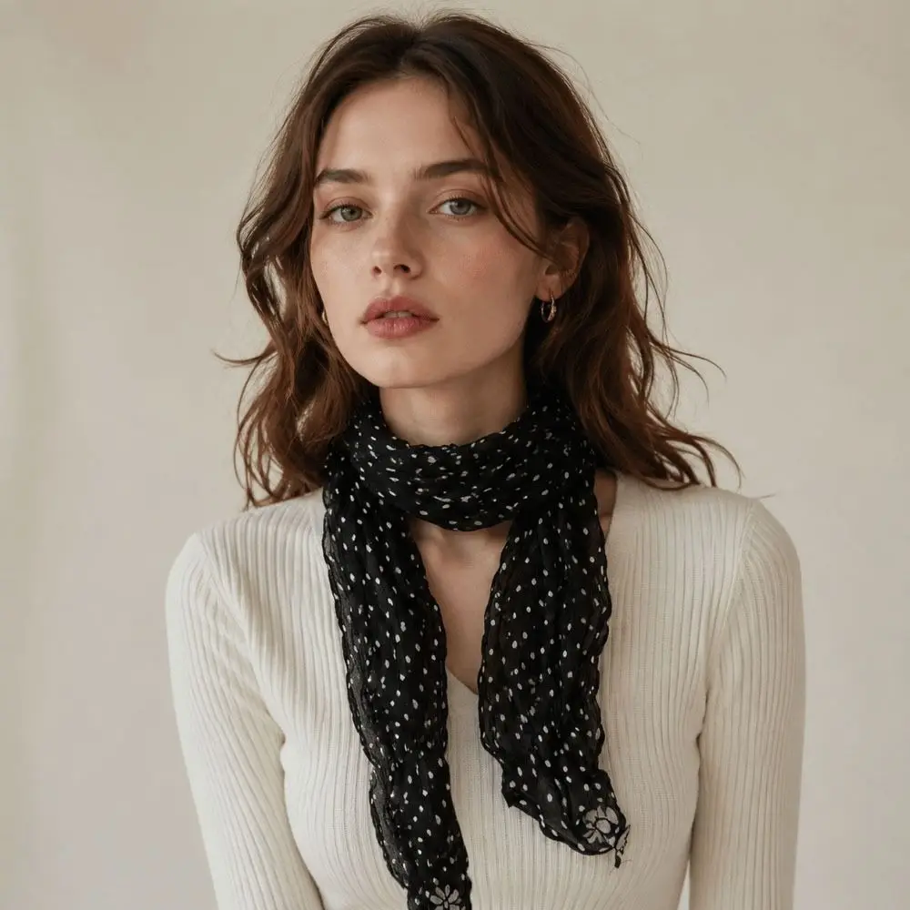 Trend Cotton Linen Polka Dot Scarf Sunscreen Shawls Wrinkle Twisted Chiffon Scarf Long Soft Pleated Scarves Clothing Accessories