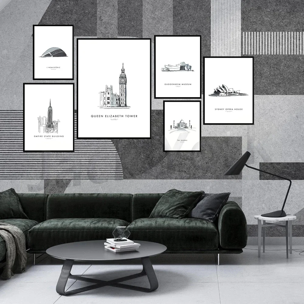 برج ايفل في باريس، فيلا سافوي، ساجرادا فاميليا، متحف جوغنهايم، ملصق رسم معماري باوهاوس ديساو #2