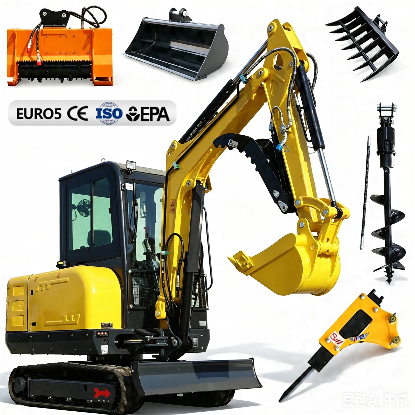 Tractor Backhoe - ミニショベル 3トン ディーゼル油圧式 クボタエンジン 小型掘削機 エアコン付きキャビン