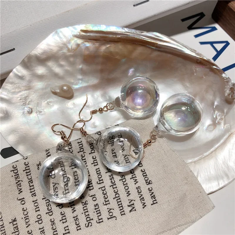 New Korean Fashion Glass Ball Dangle Earrings For Women Bubble Personality Temperament Unique Jewelry Gift
