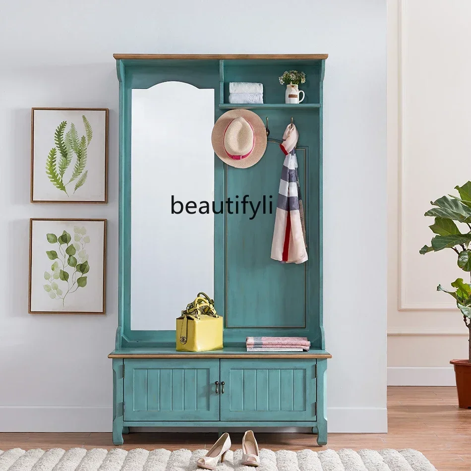 

smt03 SS NewCoat Cabinet Vintage Two Door Bedroom Mediterranean Style Hanger Shoe Cabinet Combination with Mirror