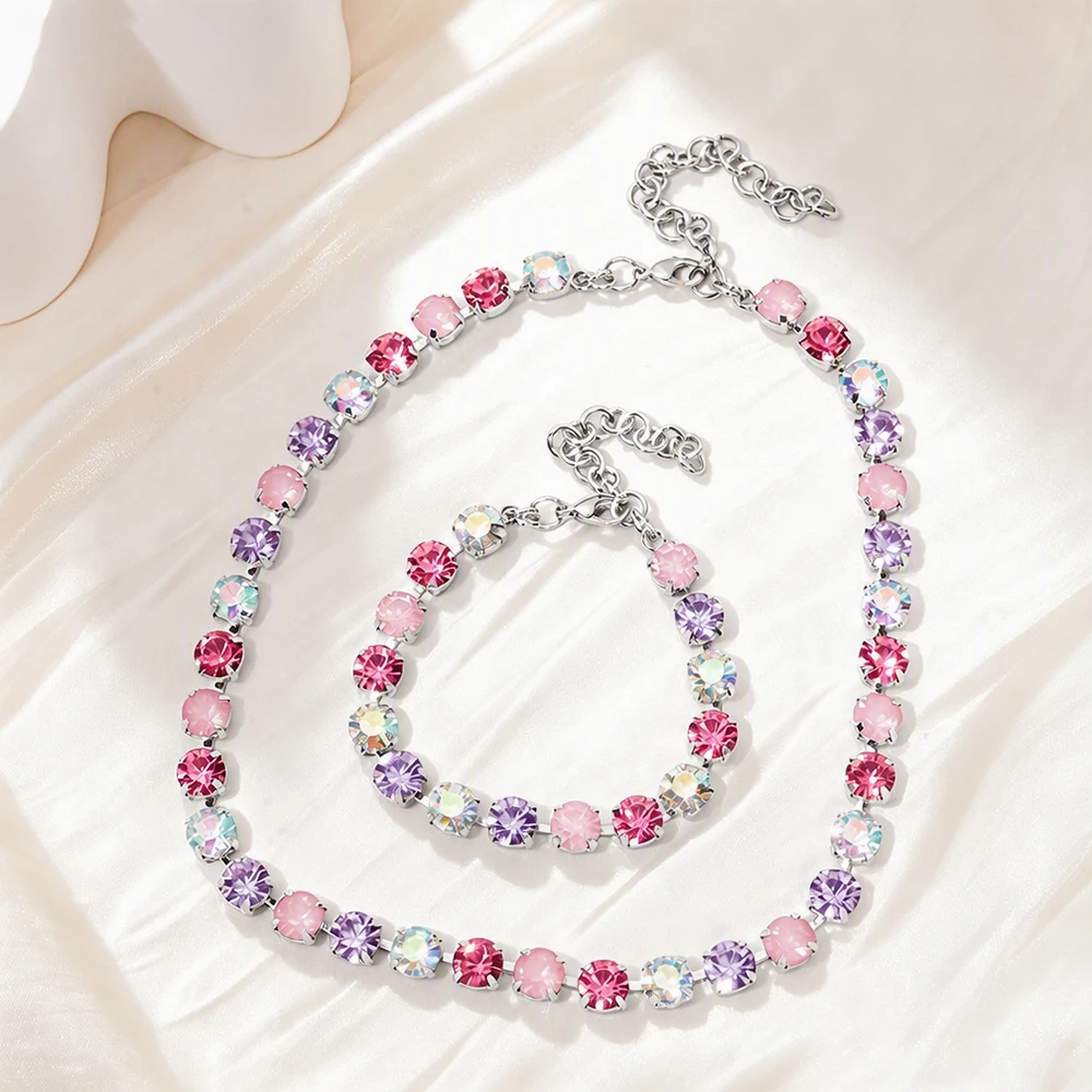 BEUTIFOR Buntes Krallenfassungs-Halsketten- und Armband-Set für Damen – Detail 13