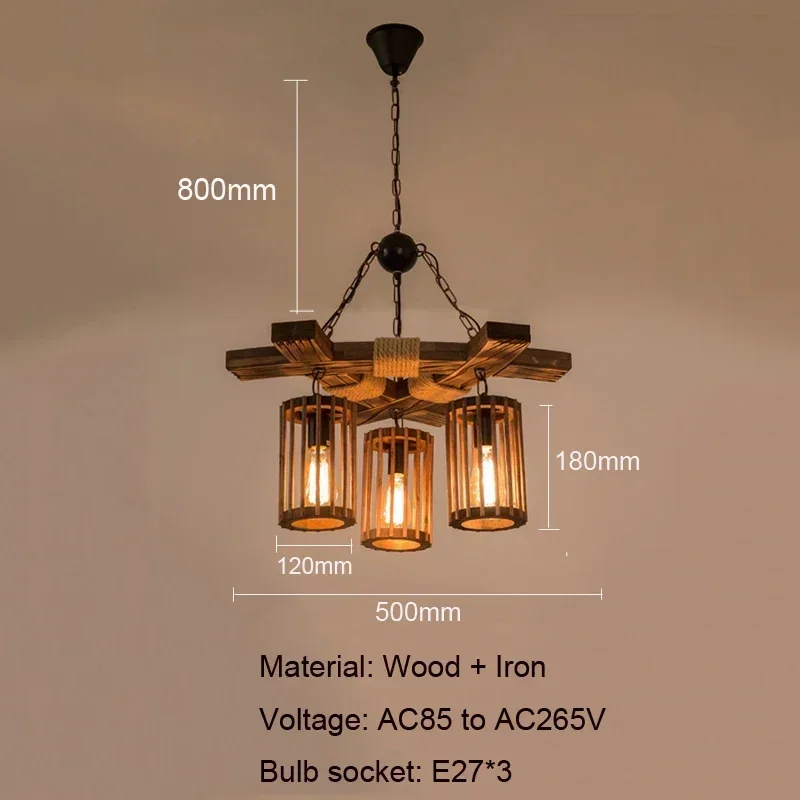 Industrial Retro Hemp Rope Chandelier Bar Restaurant Barber Salon Hot Pot Clothing Store Pendant Lamp Wood Light Droplight