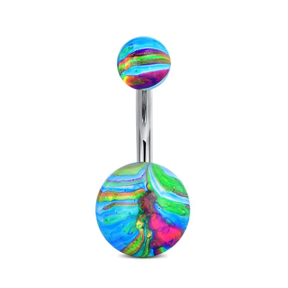 WKOUD 14G Stainless Steel Navel Belly Button Rings Women Fashion Belly Button Ring Piercing Body Piercings Jewelry Blue