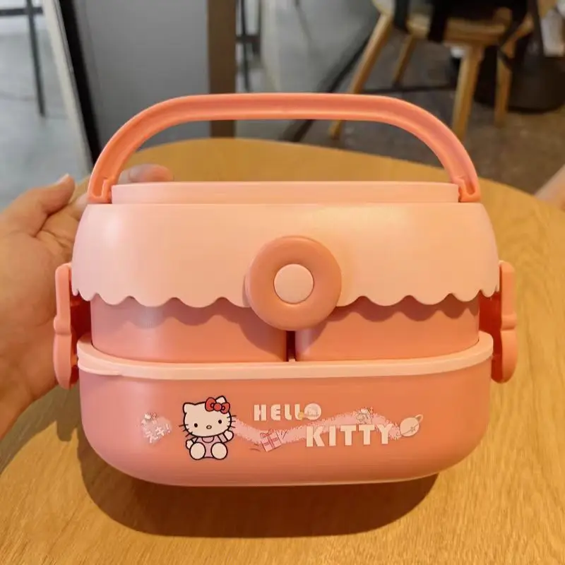 

Sanrio Lunch Box Hello Kitty Kuromi Cartoon Children Student Large Capacity Double-Layer Handheld Portable Heatable Lunch Box
