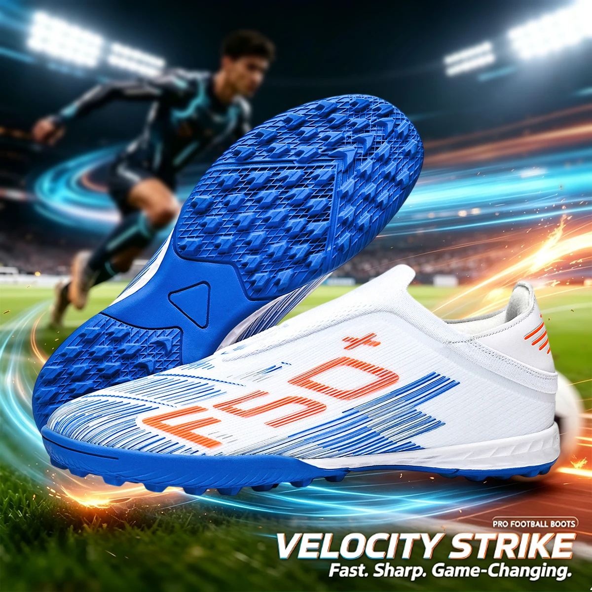 Men TF Soccer Shoes, Breathable PU Upper Anti Slip Rubber Cleats, Adult Football Sneakers for Artificial Grass Training