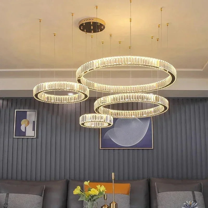 Modern Ceiling Chandelier Luxury Bedroom Dining Living Room Crystal Pendant Lighs  Interior Decoration Ring Luster Gold Lighting