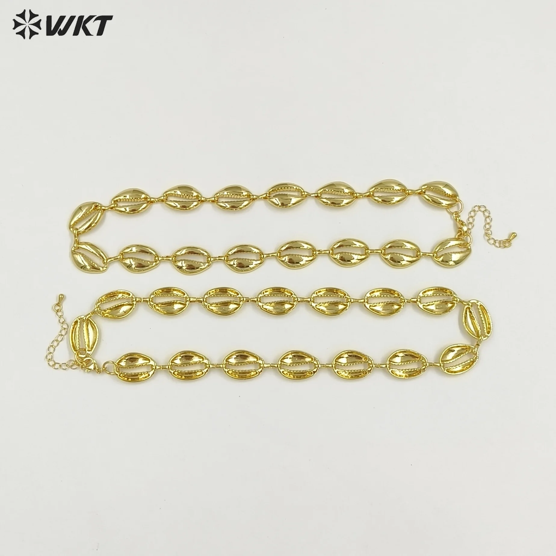 WT-JFN58 Wholesale Vintage Trendy Metal Yellow Brass Gold Plated Shell Shape Women Necklaces For Vacation Wearing Jewelry