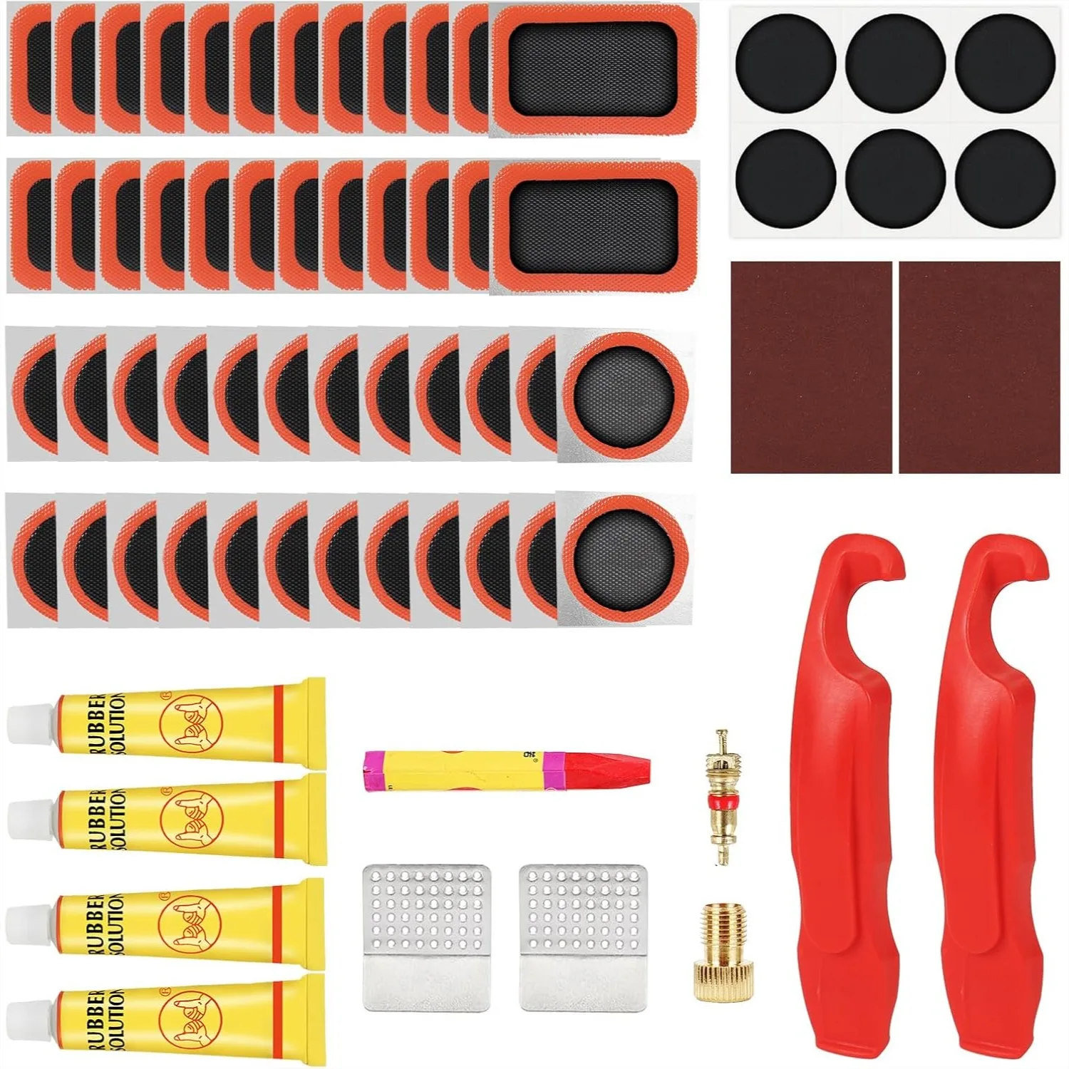 

80pcs Bike Tire Repair Kit with Self-Adhesive Patches and Valve Converter for Mountain Bikes, Commuter Bikes, Motorcycles