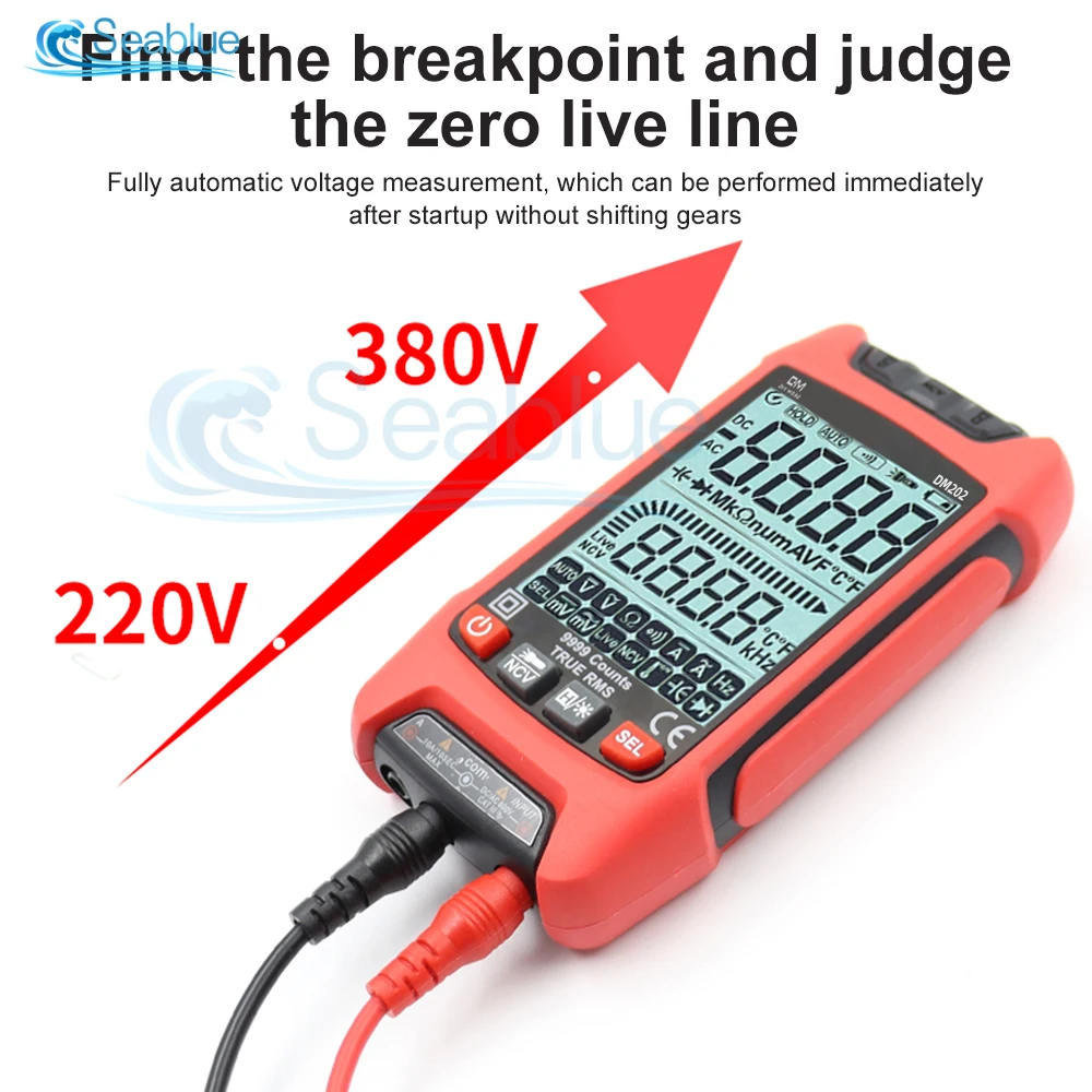 Rechargeable Voltage DM201 Digital Multimeter Color LCD Display 9999 Counts Auto Range Ohmmeter Backlight Cap Ohm Hz Diode