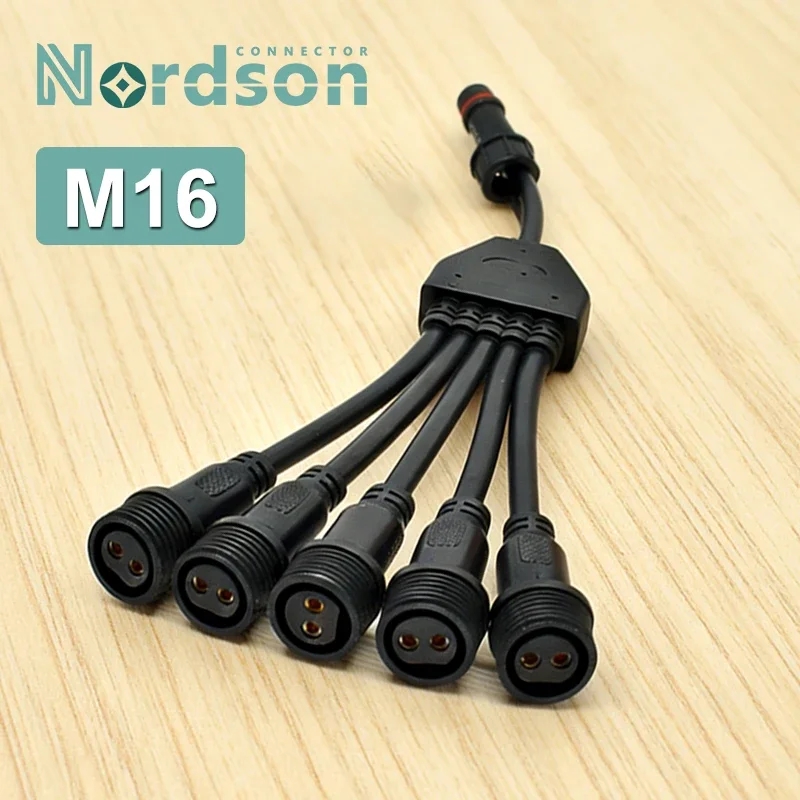 M16 2Pin Y-type Waterproof Cable Connector 1 to 2/3/4/5 Outdoor LED Lamps Splitter 2 Cores Male to Female 16mm Power Plug