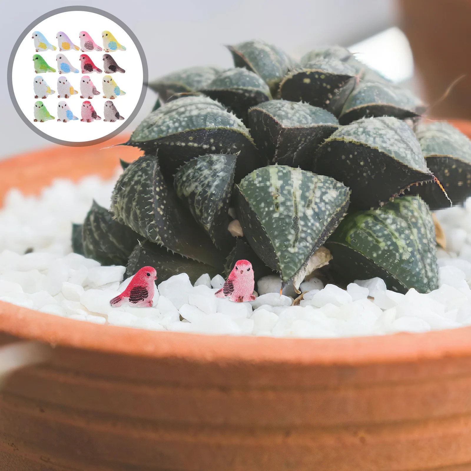 

16pcs Miniature Bird Figurines Resin Colorful Small Birds For Fairy Garden Dollhouse Terrarium Vase Filler Micro Landscape Decor