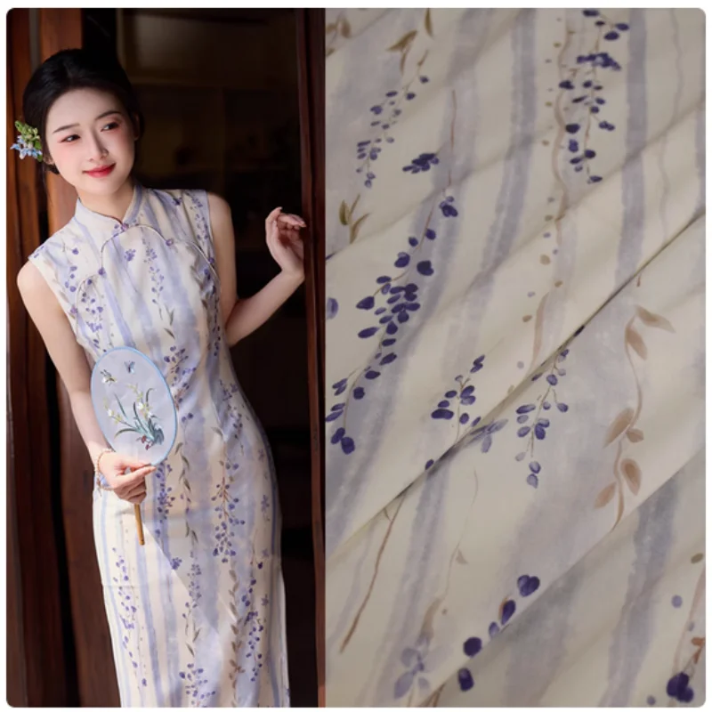 

Purple Blossoms Artificial Cotton Fabric Summer Dress Trousers Upper Clothes Cheongsam Han Cloth Pajamas Cloth Material T2363