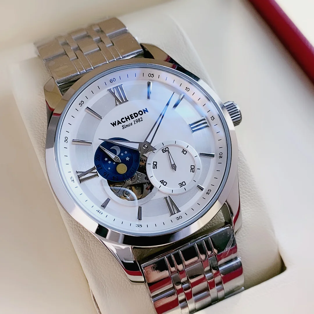 Luxury Brand Watches for Men Automatic Mechanical Watches Genuine Leather Band Waterproof Moon Phase Men\'s Wristwatches