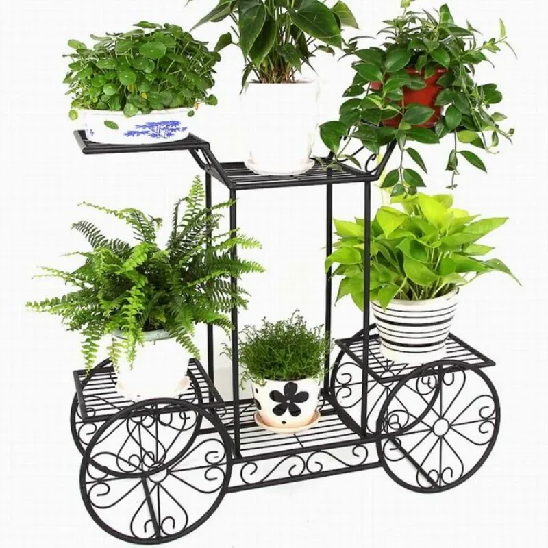 Large Metal Plant Stand 6-Tier Garden Cart Plant Holder Wrought Iron Display Shelf for Outdoor and Indoor Garden Decoration