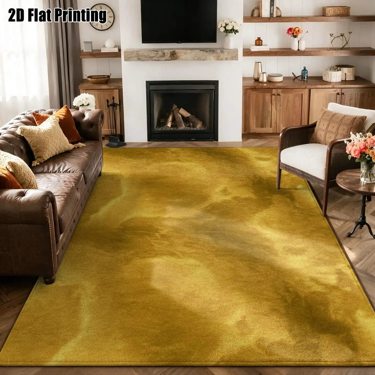 1Pc 2D Printed Gold Abstract Texture Nordic/Instagram Style Modern Simple Geometric Striped Vintage Carpet Floor Mat, Multi-Size, Machine-Washable, for Entrance, Dining, Foyer, Living Room, Bedroom Home Decor