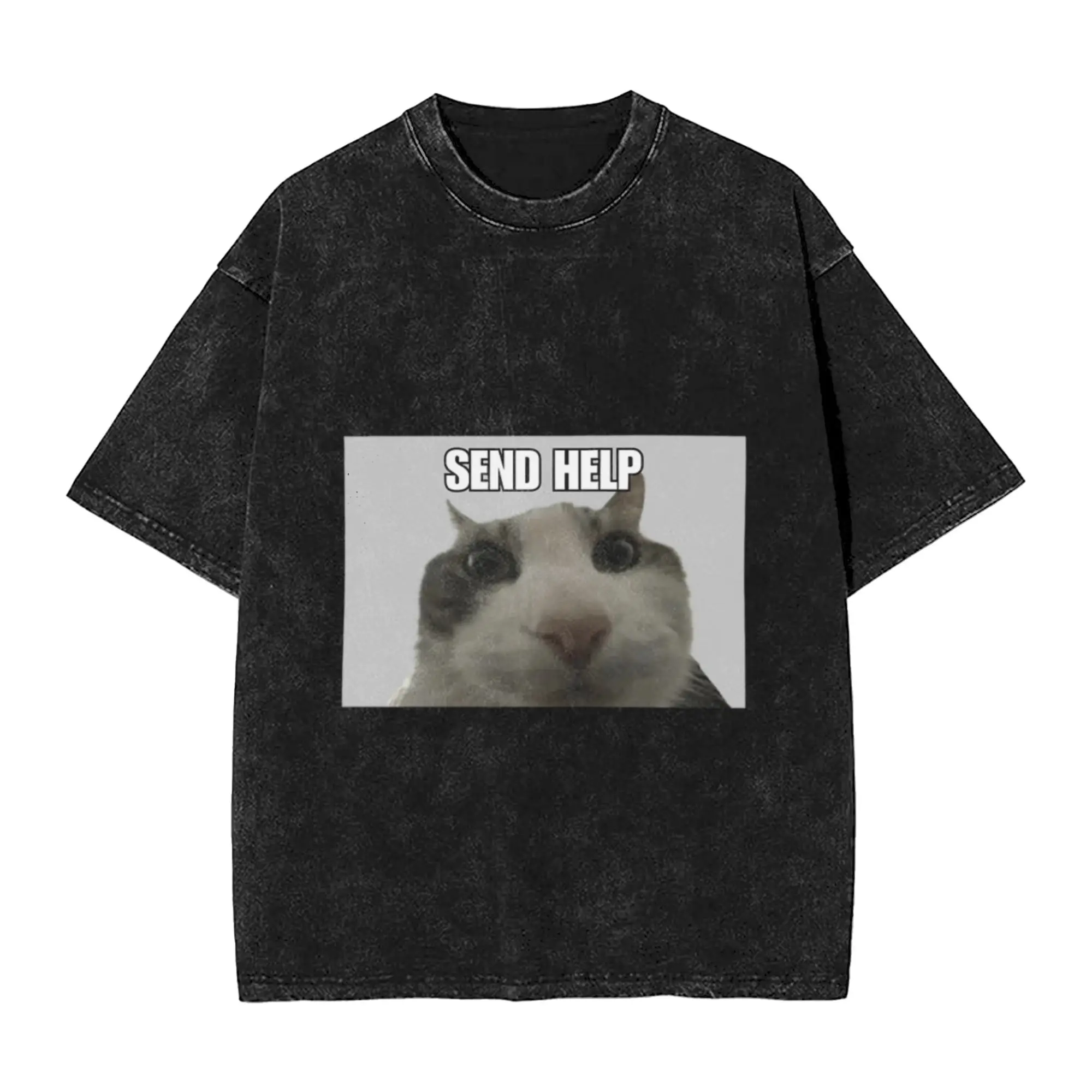 Cat Meme  SEND HELP  Classic Comfort A T-Shirt Oversized Short Sleeve Cotton Tees Tops