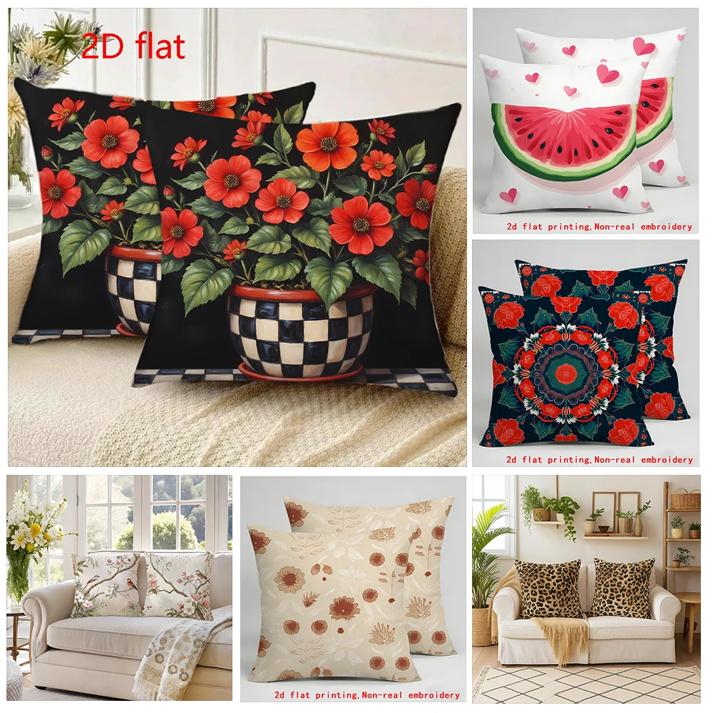 

Floral Pots Pillowcase 2D Flat StyleCushion covers, zippered, decorative pillowcases, 45x45 cover sleeves
