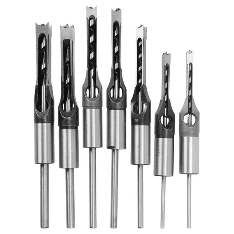 Square Hole Mortising Chisel Drill Set, HSS Auger Bit Woodworking Square Hole Drill for DIY Furniture Wood Processing