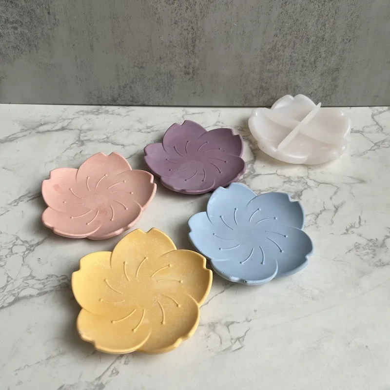 Petal Flower Tray Silicone Mold Sakura Jewelry Storage Tray Gypsum Resin Concrete Plaster Coaster Mold Craft Decoration Tools