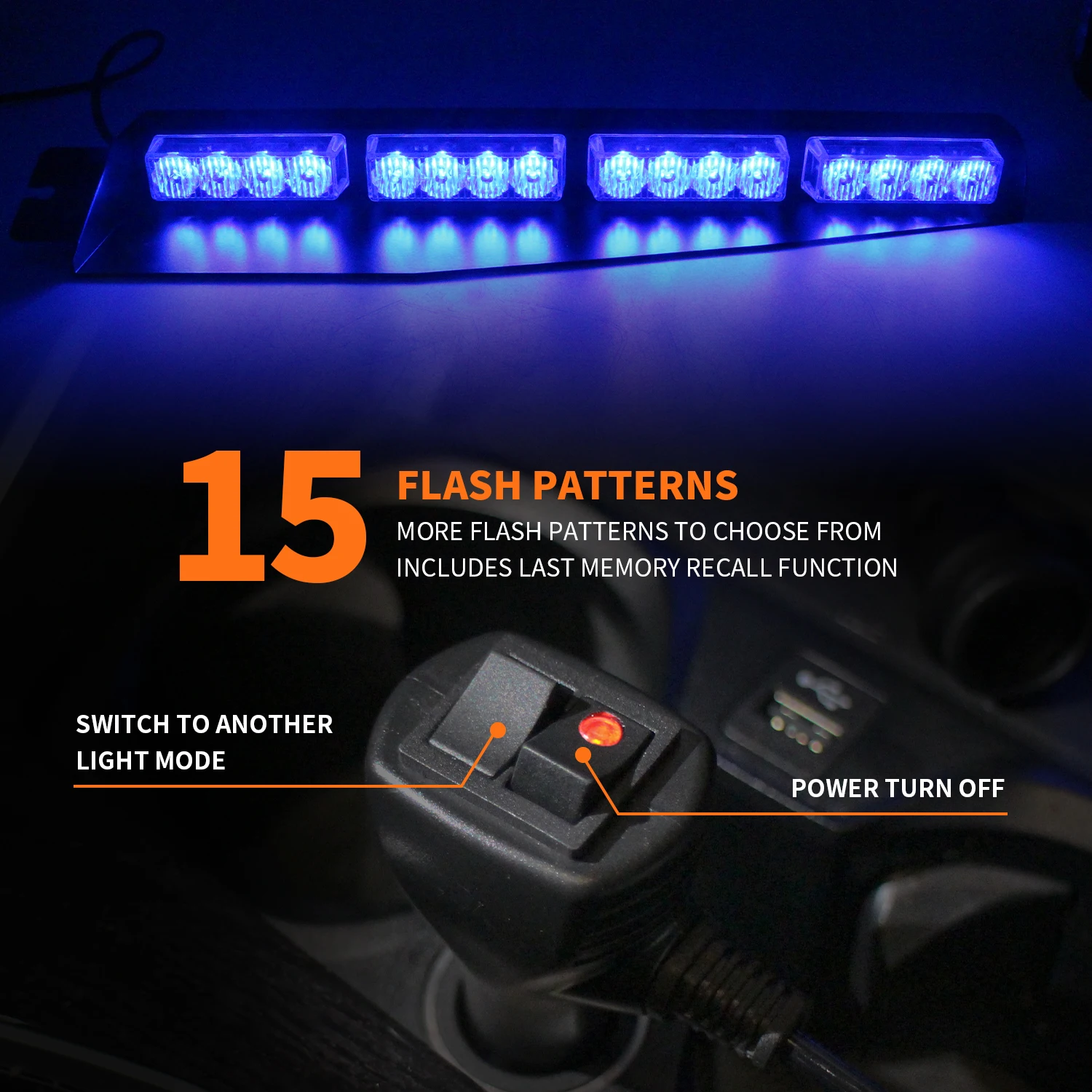 32 LED Visor Emergency Strobe Light Bar  Windshield Traffic Advisor Dash Warning Flashing for Police Firefighter Vehicles Trucks